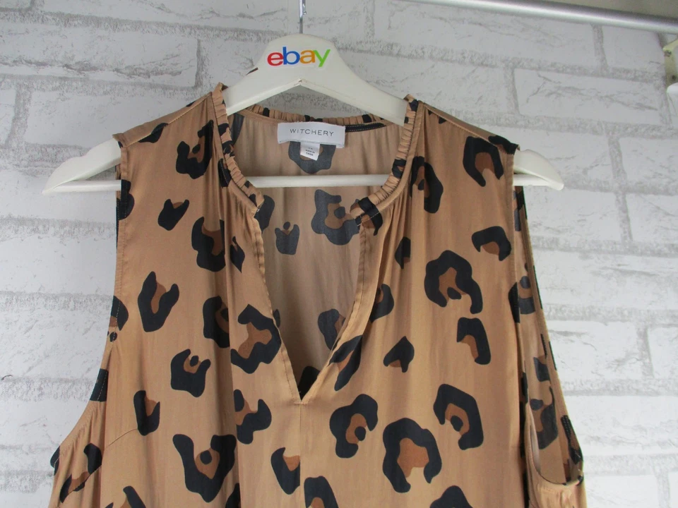 Witchery women's maxi dress tiered leopard brown size 14 v-neck sleeveless - image 4 of 4