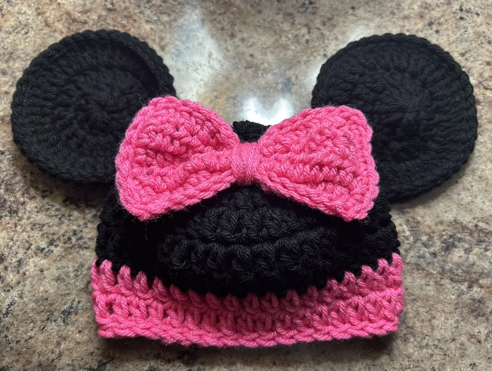 Ручной работы крючком новорожденного -3 Baby шляпа Минни-Маус уши бант фото реквизит новый - Изображение 4 из 4