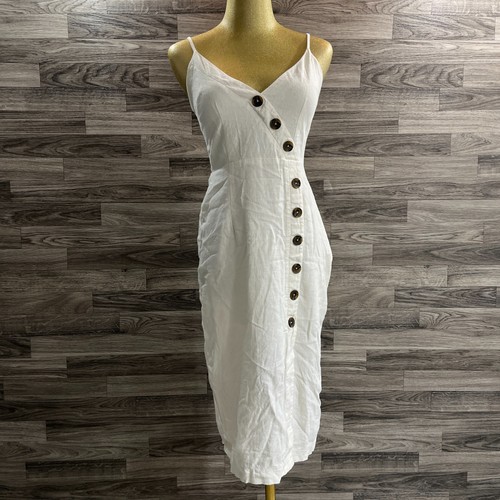FOREVER 21 Spaghetti Straps Button Down White Casual Sundress Women's Size Small - Picture 2 of 10