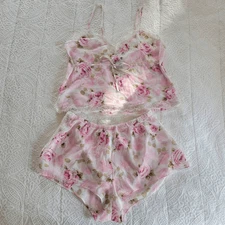 Fantasies by Morgan Taylor Floral Lace Cami & Shorts Set Women’s Small Pink Gree