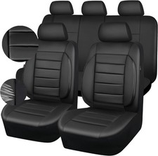 CAR PASS Leather Seat Covers Full Set Universal Water Resistant 3D All Black