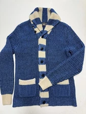 RRL Ralph Lauren Shawl Collar Cotton Cardigan Blue Cream XS Men's #EL ZHB