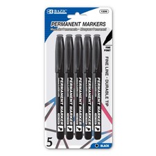 BAZIC Fine Tip Permanent Markers w/ Pocket Clip, 5/Pack