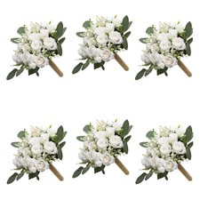 Ivory Bridesmaid Bouquet Set of 6, White Wedding Bouquets for Bridesmaids, 8....