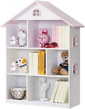 Wooden Dollhouse Bookshelf 3-Tier Doll House Bookcase Kids Books Toys Storage...