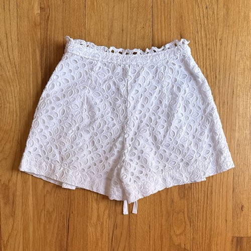 J.Crew Damen-Taillenshorts zum Binden Größe 0 weiß bestickt Ösenfalten seitlicher Reißverschluss - Bild 7 von 8