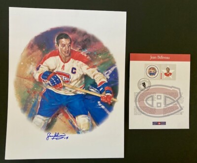 JEAN BELIVEAU SIGNED 2004  CANADA POST NHL ALL STARS LITHOGRAPH & STAMP