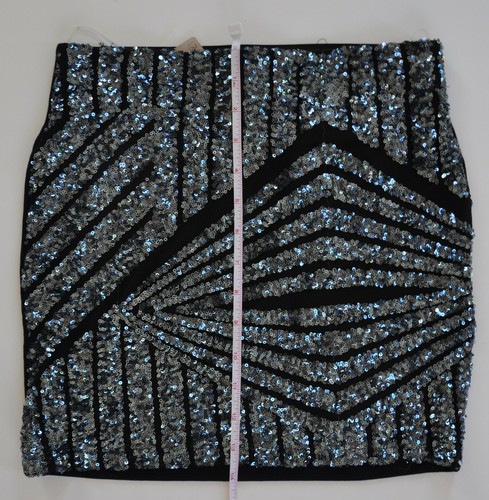 NWT Ladies SMALL Evening Glam Strapless Top Black w Mini Blue Sequins Sexy - Picture 9 of 11