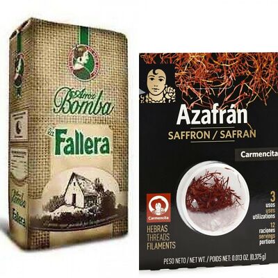 1 kg Reis Bomba la Fallera + 0,375 gr. Safran Carmencita für Paella