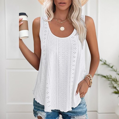 Womens Hollow Cami Tank Tops Sleeveless Summer Holiday Vest Camisole Blouse Size - Picture 19 of 27