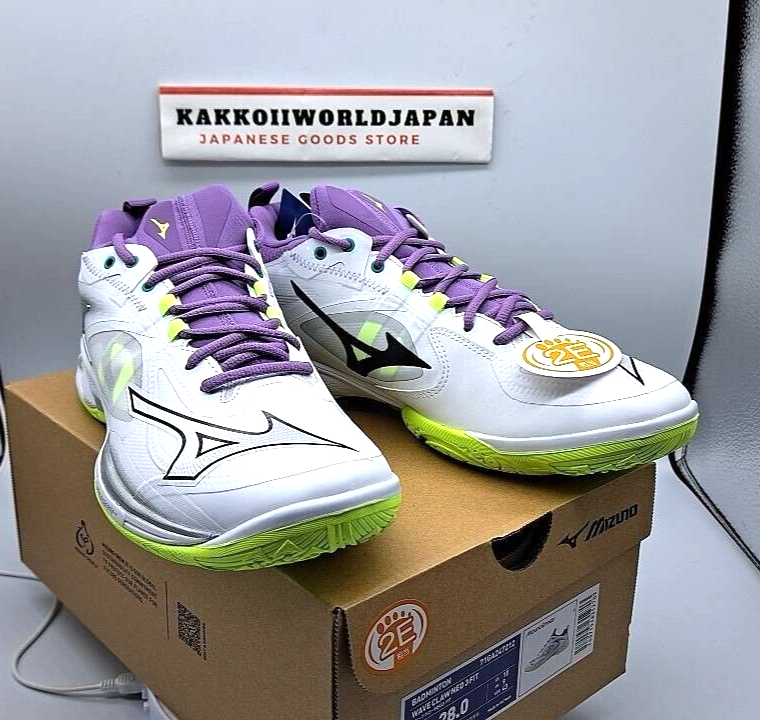 わかな　MINTON Mizuno Badminton Shoes WAVE CLAW NEO 3 FIT White/Black/Lime