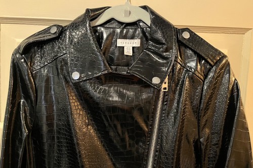 TOPSHOP Faux Leather Moto Biker Jacket Size 10 Mock Croc NWOT - Picture 2 of 8
