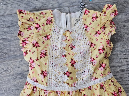 BNWT New Girls Olive Mae Dress Long Floral Lace Sz 6 Yellow Lined Short Sleeves - Picture 11 of 20