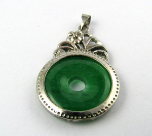 Authentic 18K GOLD PLATED PENDANT JADE STONE WHITE GOLD PLATED JADE NEPHRITE