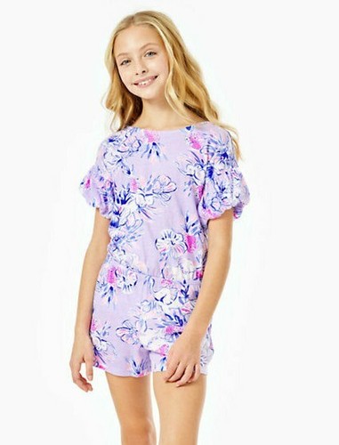 NEW Lilly Pulitzer GIRLS KALLIMA ROMPER Light Lilac Trunks In The Air L - Picture 1 of 9