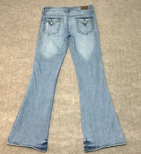VIGOSS Jeans Womens Sz 7 Blue Bootcut Flare Stretch Distressed Flap Pocket 30X31