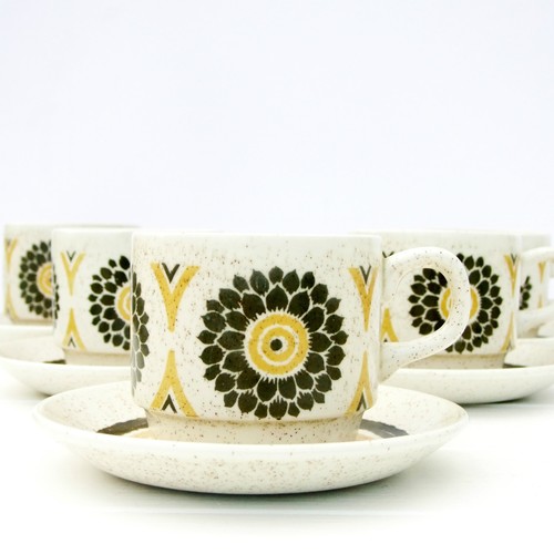 Vintage Retro 1970s Biltons Ironstone Tea Coffee Set 5 Cups Saucers