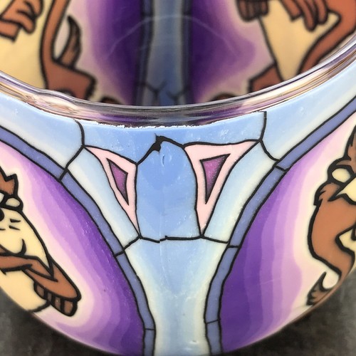 tazmanian devil Coated Candle Holder Round Vase Faux stained Glass Rare - Picture 7 of 11