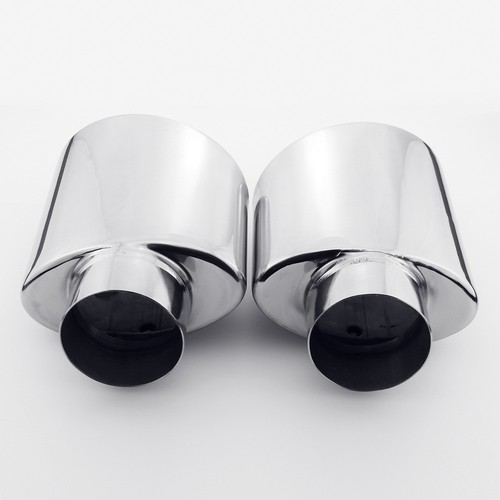 Pair 2.5" Inlet Angle Cut Rolled Slanted Oval 304 Stainless Steel Exhaust Tips - Picture 8 of 9