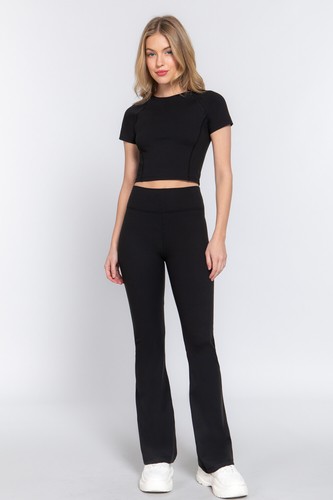WOMEN BASIC SOLID FLARE STRETCH WORKOUT ACTIVE LONG PANTS P13744 - Picture 10 of 18