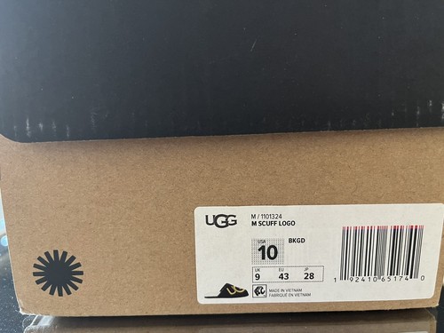 UGG Black Suede with Gold embroidered Mens slippers Size 10 New - Picture 6 of 6