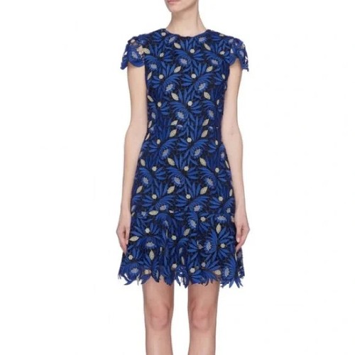 ALICE + OLIVIA Blue Black Gold Floral Guipure Lace Imani Dress 0 = XS (Unlined) - Picture 8 of 10