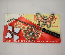 Hirco Cast Aluminum Waffle Mold Maker Press 3 Designs Vintage Original Packaging