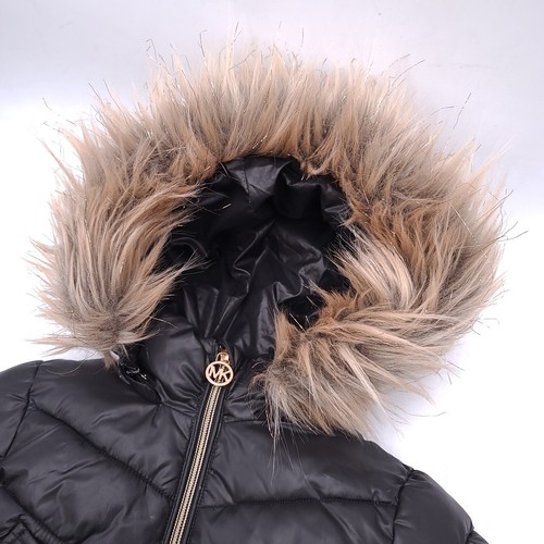 Michael Kors Puffer Jacket Winter Coat Girls 3T Black Faux Fur Hood Full Zip - Picture 4 of 13
