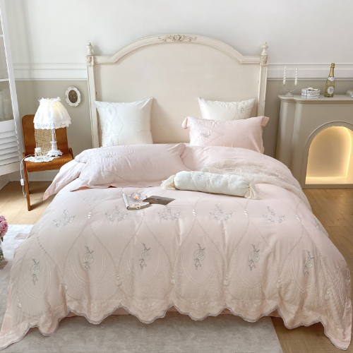 Lace Embroidery Bedding Set Egyptian Cotton Duvet Cover Flat Bed Sheet Bed Set - Picture 14 of 15