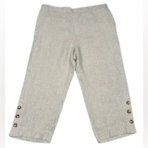 Chico’s 100 % Leinen Cropped Knopfleiste Hose ganz natürlich hellbraun Gr. 2,5/14 Pull On