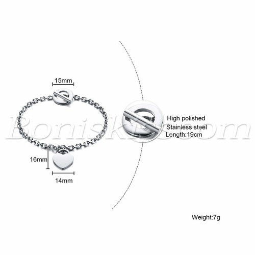 Women's Polished Stainless Steel Heart Bracelet Chain Name Words Free Engraving - Picture 6 of 12