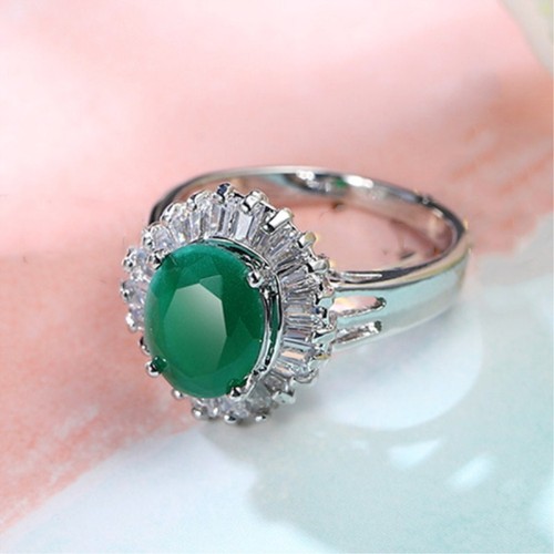 Oval Cut Green Cubic Zircon Wedding Band Women's 925 Silver Stylish Ring Sz 6-10 - Picture 4 of 6