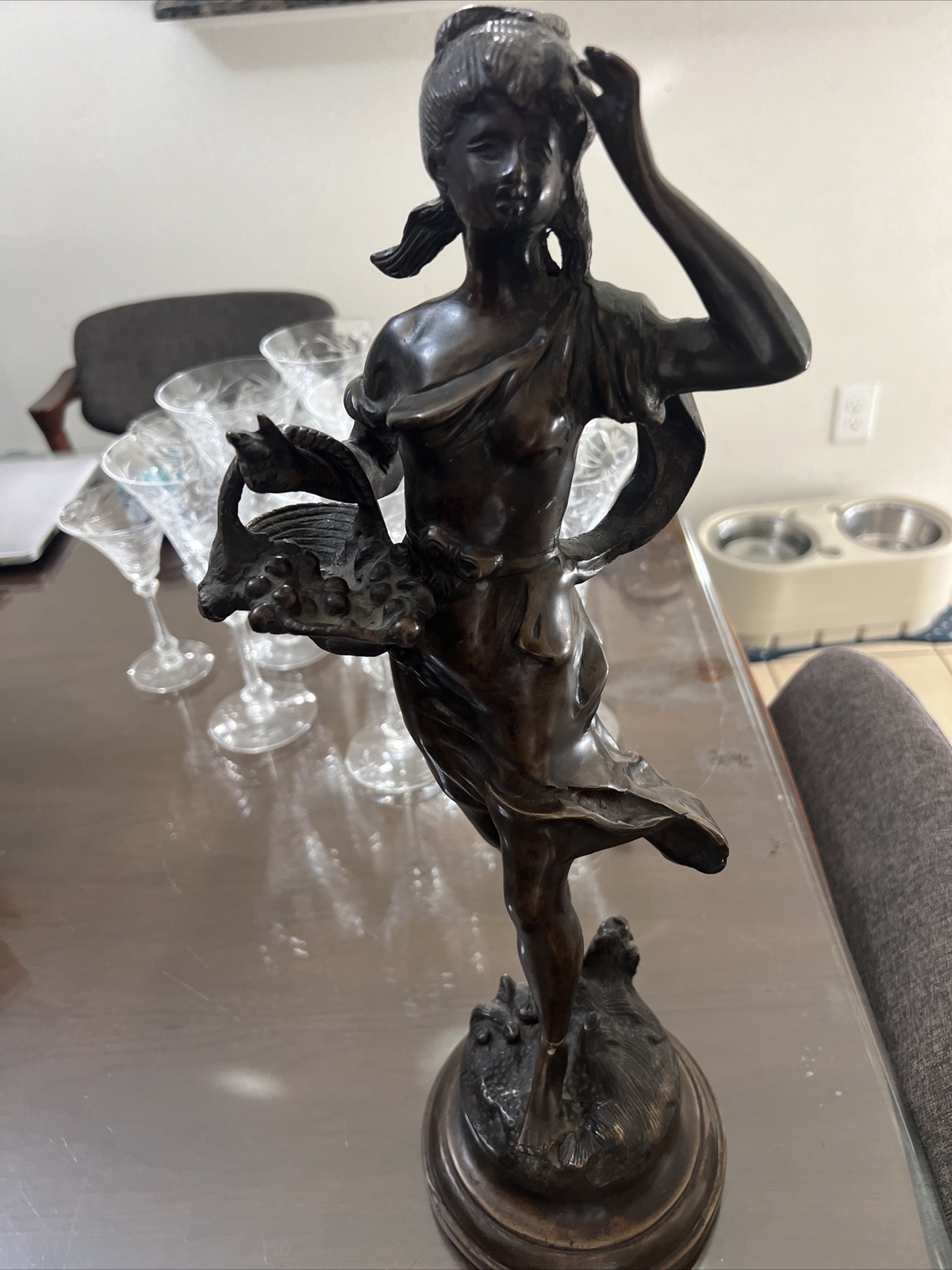 17" TALL Mid 20th Art Deco Bronze Sculpture Wind Girl Repaired Leg