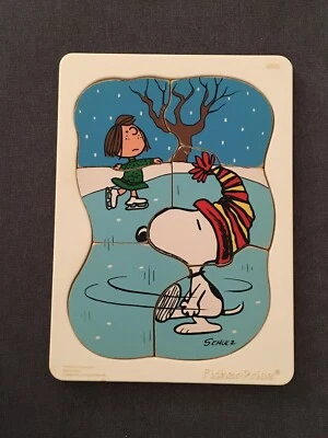 vintage Puzzle Snoopy Fisher Price Pièces en bois support plastique Peanuts - Photo 1/4