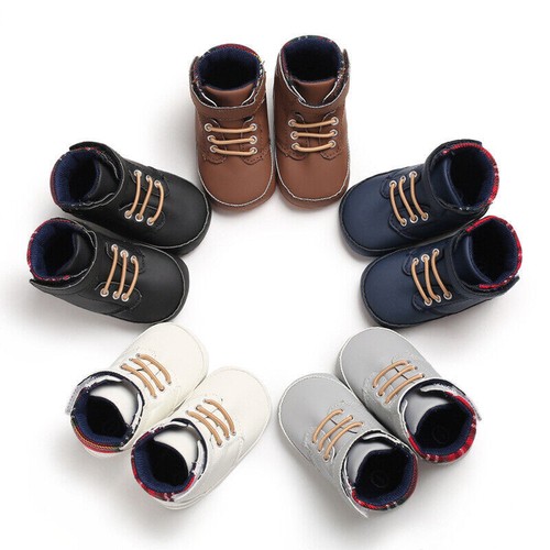 Baby Jungen Mädchen High Tops Knöchel Turnschuhe Weiche rutschfeste Sohle PU Leder Schuhe - Bild 9 von 14