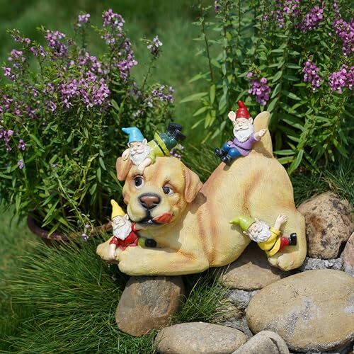 Hund und Zwerg Gartenskulpturen & Statuen Outdoor, lustige Zwerge Gartenkunst - Bild 4 von 8