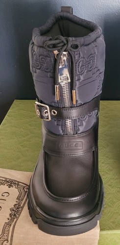 NEW GUCCI MEN'S GG ZIP LEATHER/FABRIC BOOTS GUCCI MENS 8.5 (US 9) - Picture 2 of 7