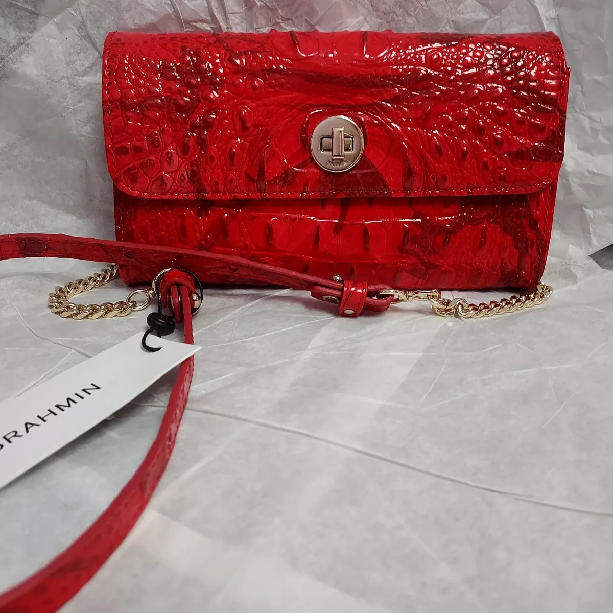 Brahmin Melbourne Collection Polina Red Flare Crossbody Bag New