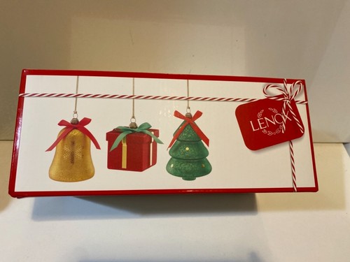 LENOX Christmas Bell, Tree & Gift Present 3-Piece Ornament Set 890714 Gift Box - Picture 3 of 11