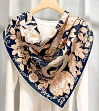 35"x35"Pink Flowers Print Pure Mulberry Twill Silk14momme Scarf 88x88cm5-60
