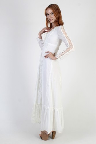 Vtg Gunne Sax White Cotton Corset Dress Prairiecore Cottage Jessica McClintock 9 - Picture 5 of 8