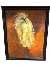 Splendid 2018 Oil Painting of Regal Bird on Branch - Signed by Artist, Framed”