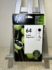 Genuine Hp 64 2-Pack Combo Ink Cartridges Black & Tri-Color Brand New Exp 2023