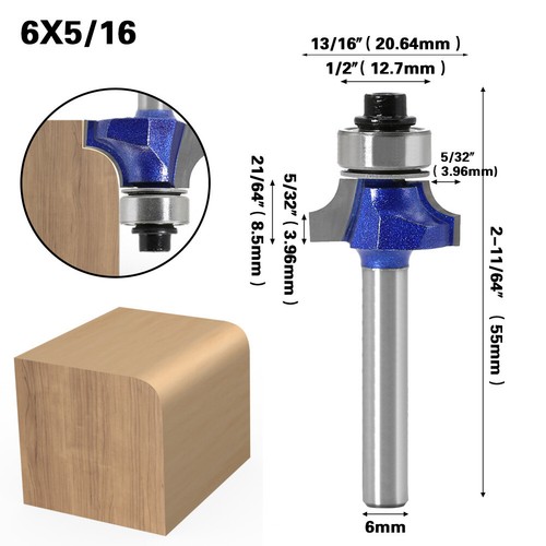 6MM Shank Round Over Router Bit Edging Set Radius Woodworking Cutter Tool - Picture 3 of 14
