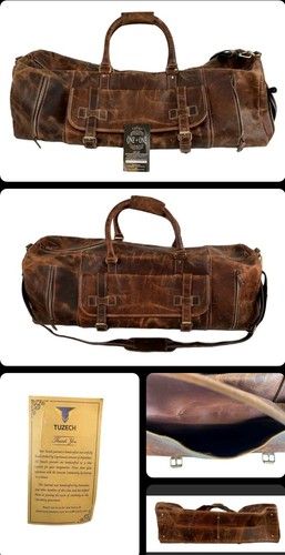 TUZECH X-Large vtg Leather Men's Travel Duffle Bag Luggage 28x11x10, New $249.99 - Picture 8 of 10