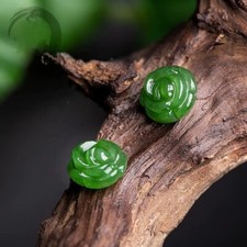 Dainty Natural Green Jade Hand Carved Rose Flower 925 Silver Stud Earrings