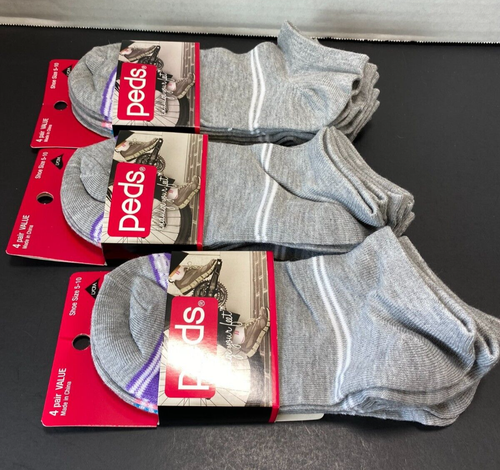 NEU Peds dünne tief geschnittene Damensocken ~ grau ~ 3 Pakete (12 Paar insgesamt) Größe 5-10 - Bild 4 von 6