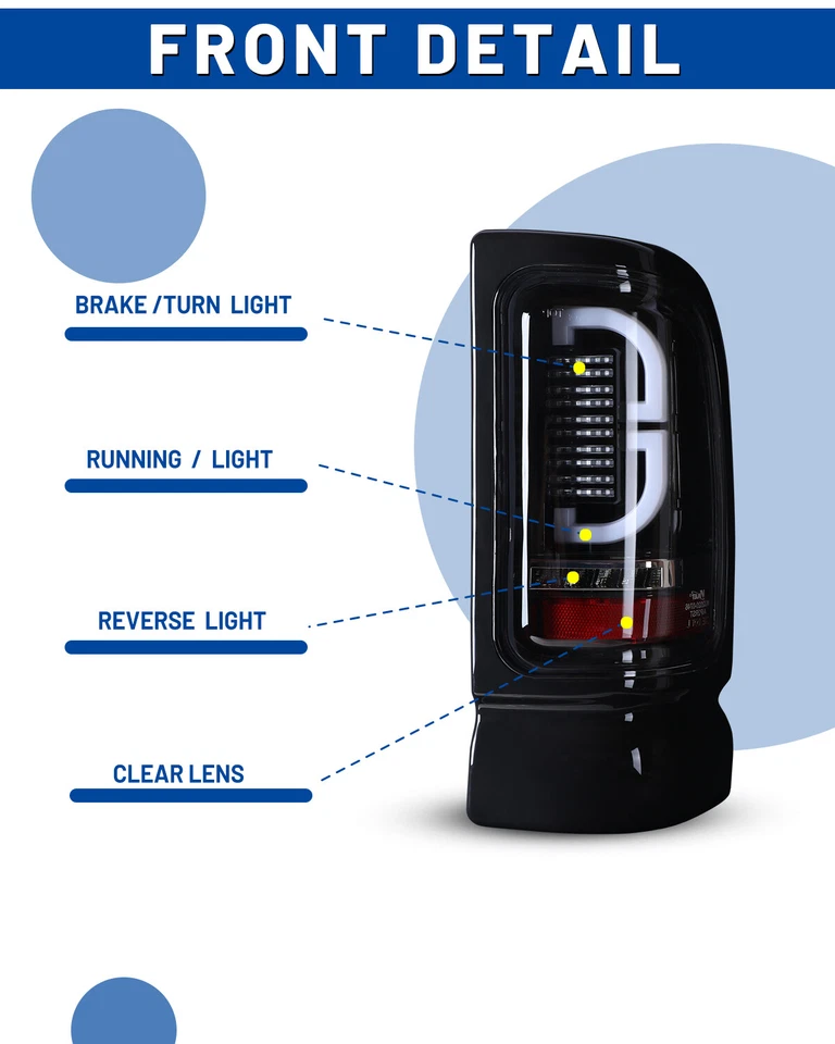 LED Tail Lights For 1994-2002 Dodge Ram 2500/3500 Pickup 95-02 Ram 4000 Clear LR Foto 3 de 4