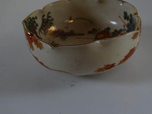 ANTIKE DOKI Satsuma Schale mit gewellten Rändern gold vergoldet handbemalt 3,5 Durchmesser - Bild 6 von 8