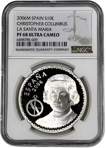 2006 Spain 10 Euro Silver Christopher Columbus La Santa Maria Coin NGC PF 68 UC